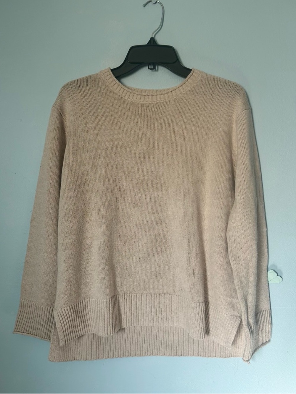 Beige Hi-lo Hem Styled Crew Neck